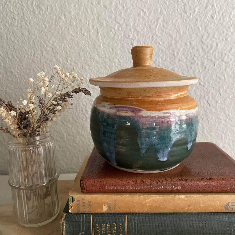Handmade studio pottery canister with lid